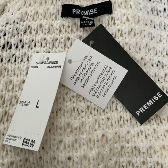 Premise Fringed Open Front Sweater Size L Ivory 3/4 Sleeve - Picture 9 of 10